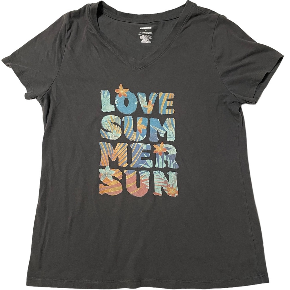 Love Summer Sun Short Sleeves T Shirt Charcoal Grey Medium